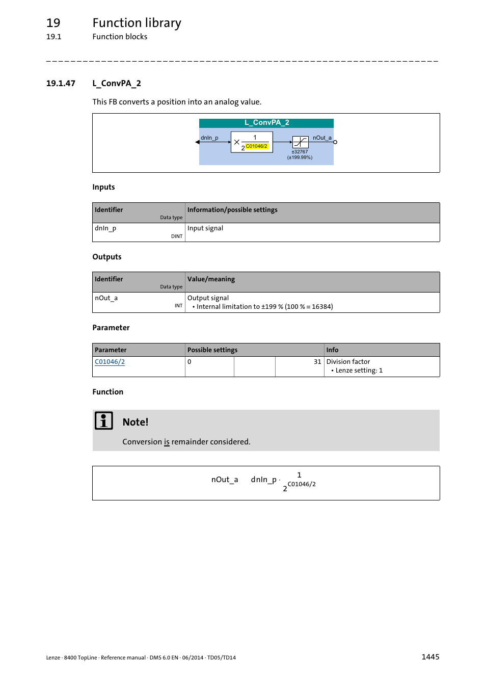 47 l_convpa_2, 47 l_convpa_2 5, L_convpa_2 | 19 function library | Lenze 8400 TopLine User Manual | Page 1445 / 1760