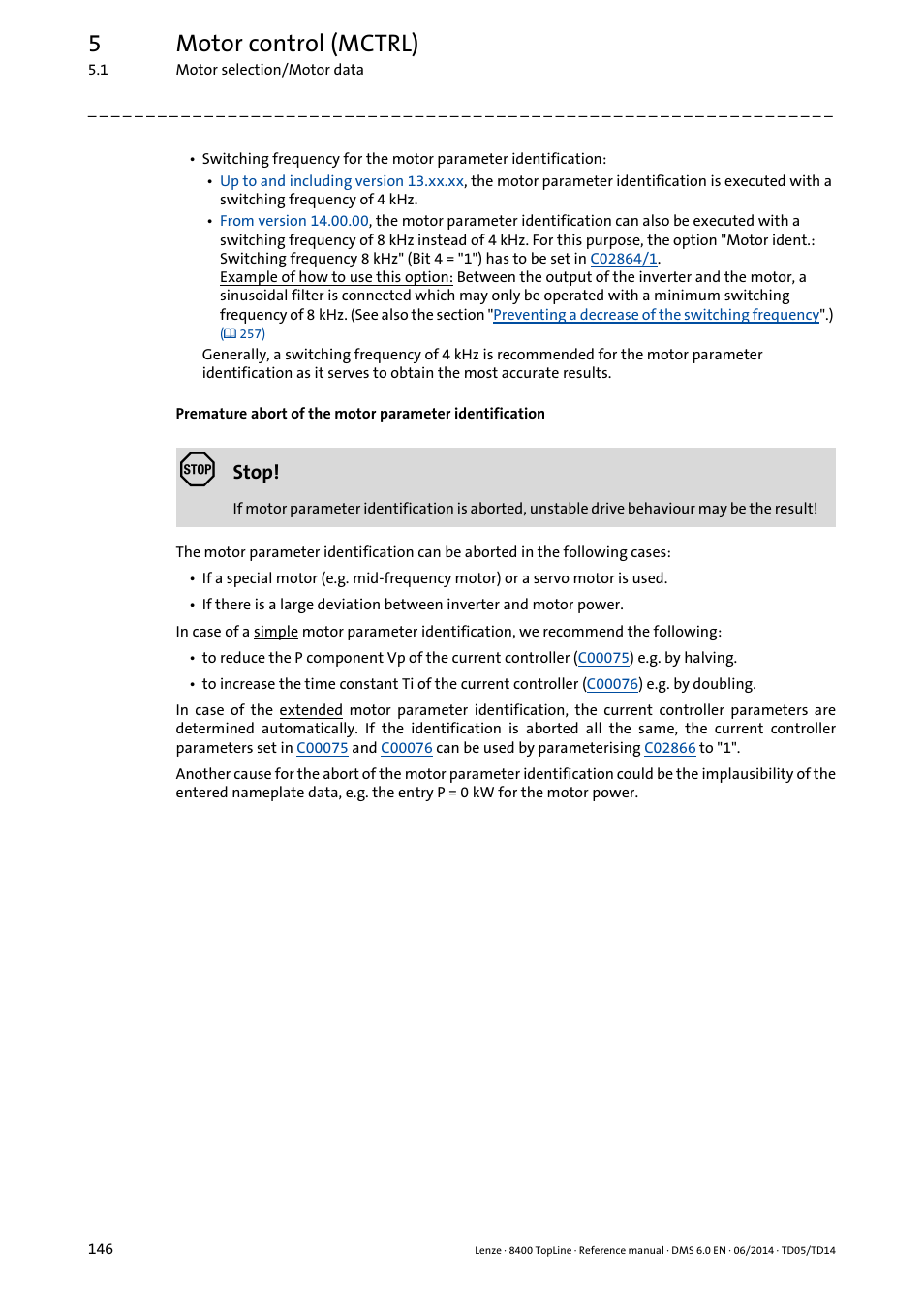 5motor control (mctrl), Stop | Lenze 8400 TopLine User Manual | Page 146 / 1760