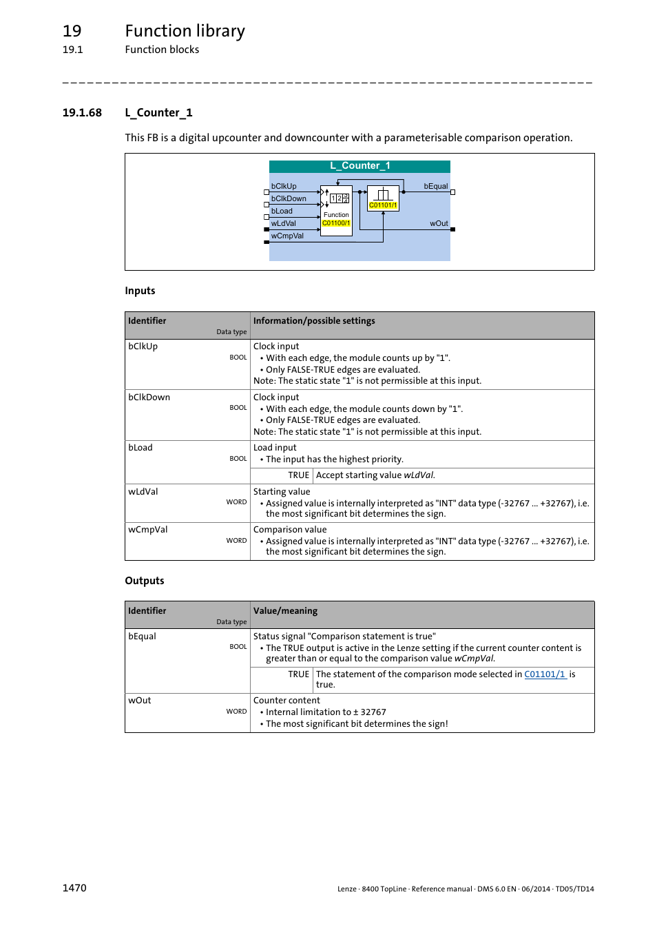 68 l_counter_1, 68 l_counter_1 0, L_counter | L_counter_1, 19 function library | Lenze 8400 TopLine User Manual | Page 1470 / 1760