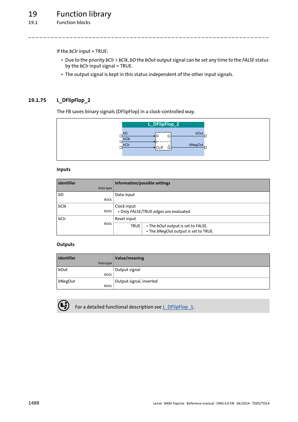 75 l_dflipflop_2, 75 l_dflipflop_2 8, L_dflipflop_2 | 19 function library | Lenze 8400 TopLine User Manual | Page 1488 / 1760