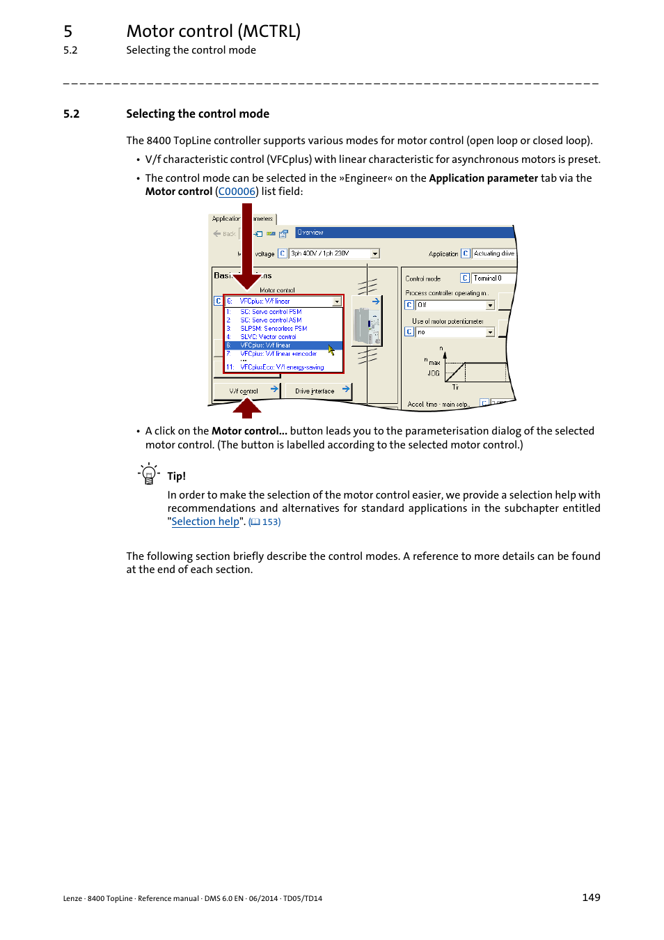 2 selecting the control mode, Selecting the control mode, 5motor control (mctrl) | Lenze 8400 TopLine User Manual | Page 149 / 1760