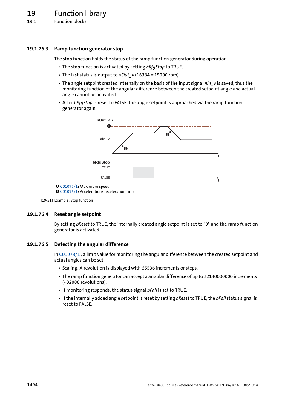 3 ramp function generator stop, 4 reset angle setpoint, 5 detecting the angular difference | Ramp function generator stop 4, Reset angle setpoint 4, Detecting the angular difference 4, 19 function library | Lenze 8400 TopLine User Manual | Page 1494 / 1760