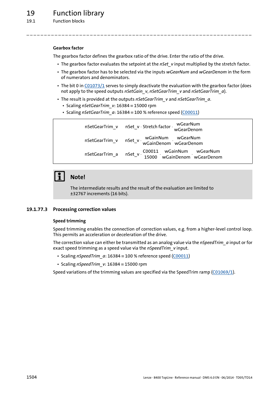 3 processing correction values, Processing correction values 4, 19 function library | Lenze 8400 TopLine User Manual | Page 1504 / 1760