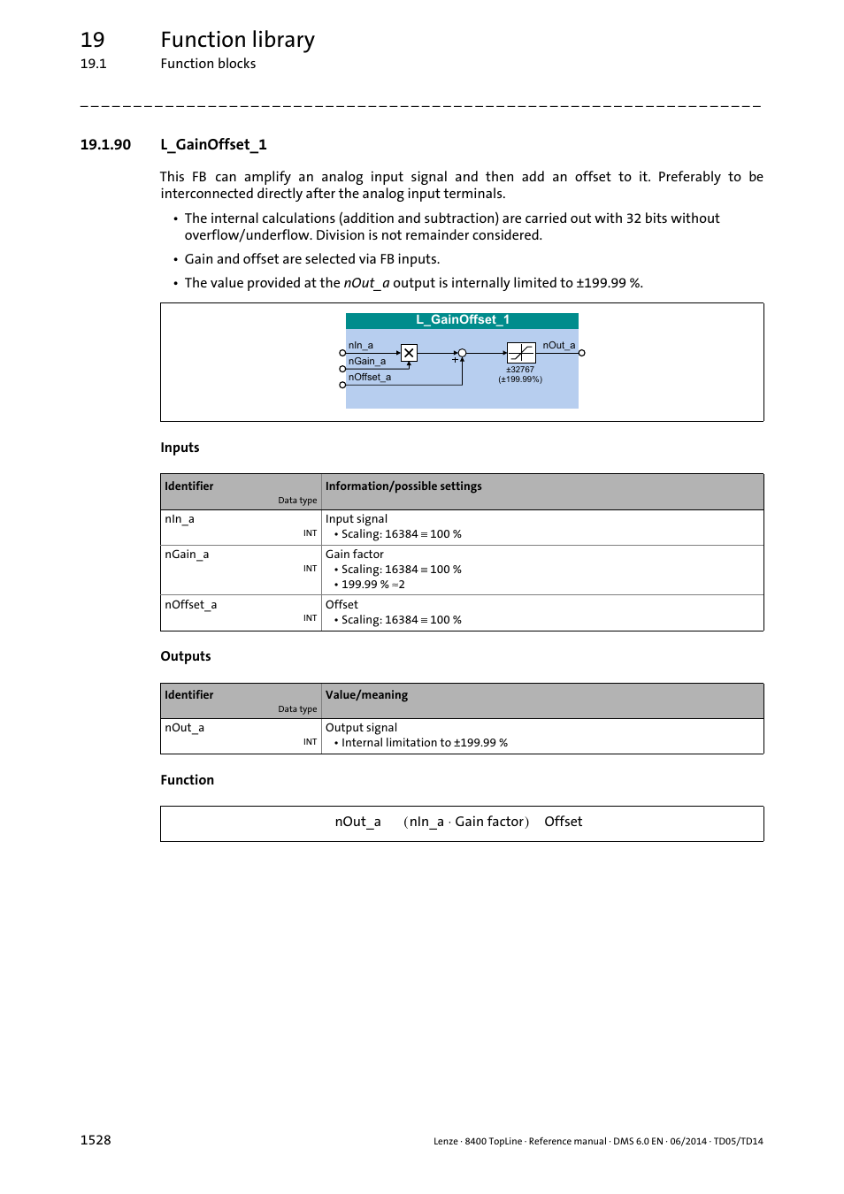 90 l_gainoffset_1, 90 l_gainoffset_1 8, L_gainoffset_1 | 19 function library | Lenze 8400 TopLine User Manual | Page 1528 / 1760