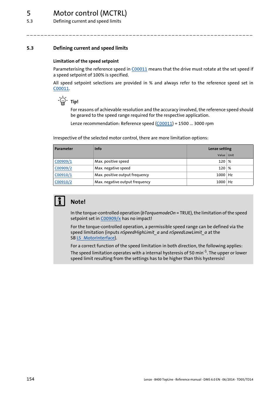 3 defining current and speed limits, Defining current and speed limits, 5motor control (mctrl) | Lenze 8400 TopLine User Manual | Page 154 / 1760