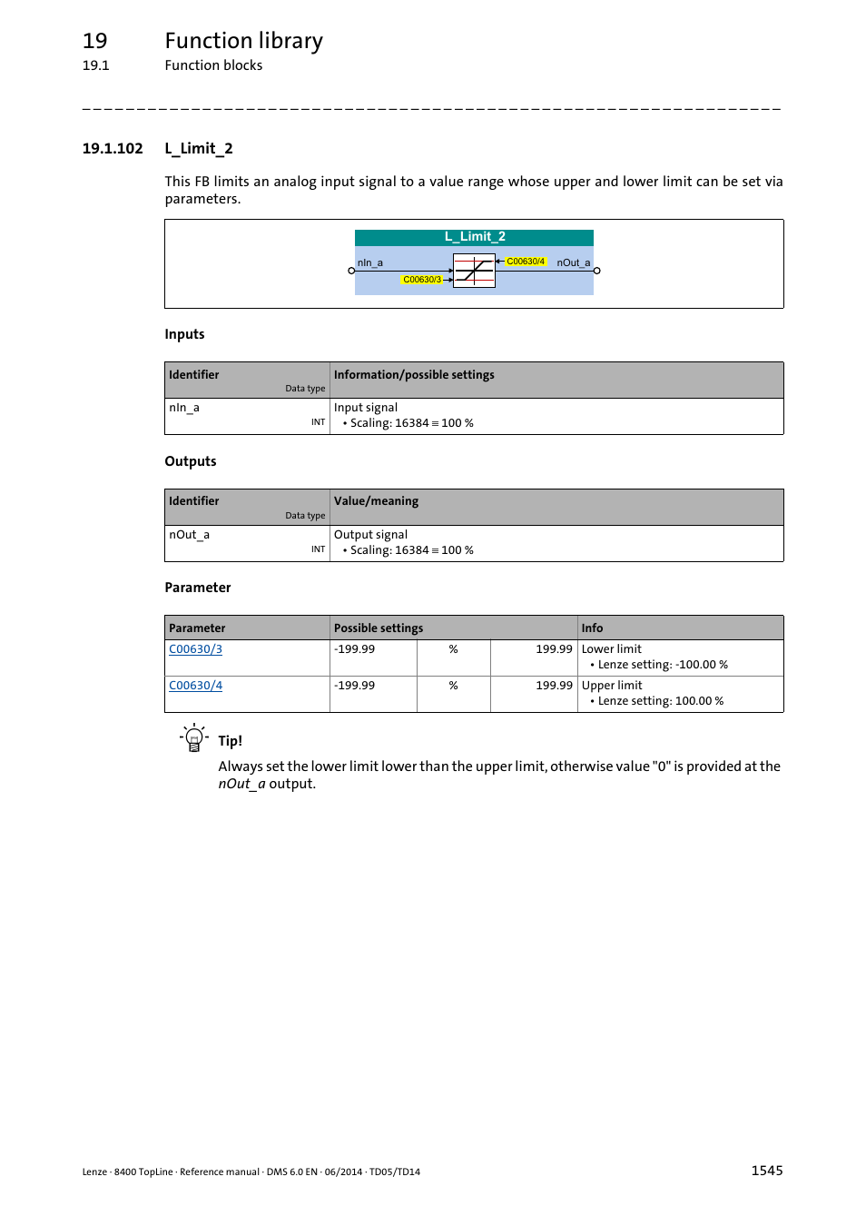 102 l_limit_2, 102 l_limit_2 5, L_limit_2 | 19 function library | Lenze 8400 TopLine User Manual | Page 1545 / 1760