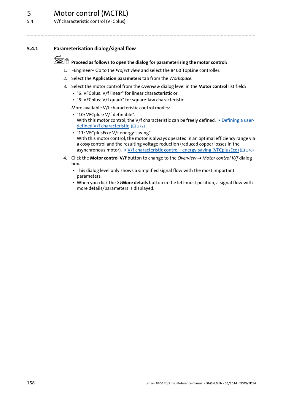 1 parameterisation dialog/signal flow, Parameterisation dialog/signal flow, 5motor control (mctrl) | Lenze 8400 TopLine User Manual | Page 158 / 1760