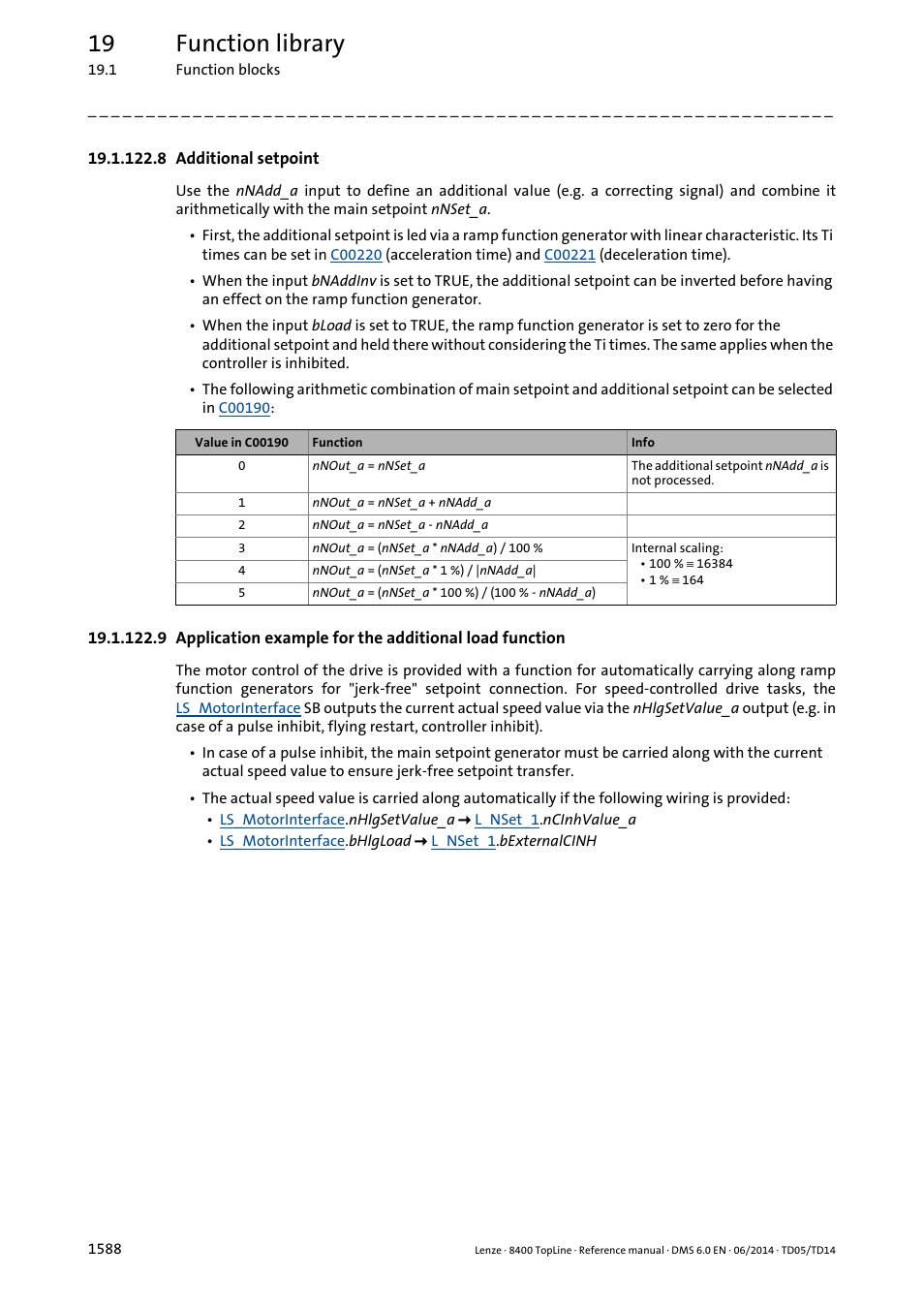 8 additional setpoint, 8 additional setpoint 8, 19 function library | Lenze 8400 TopLine User Manual | Page 1588 / 1760