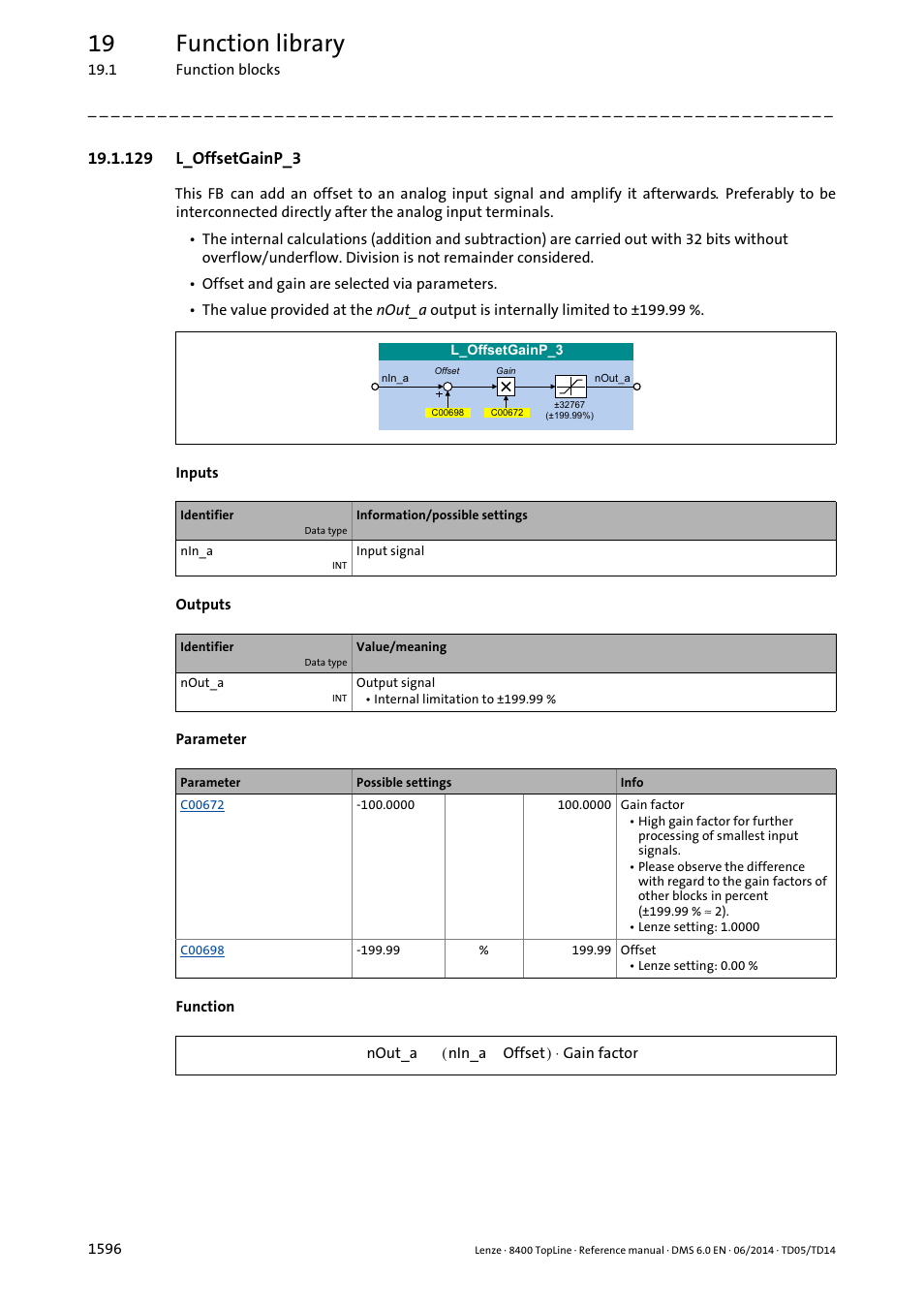 129 l_offsetgainp_3, 129 l_offsetgainp_3 6, L_offsetgainp_3 | 19 function library | Lenze 8400 TopLine User Manual | Page 1596 / 1760