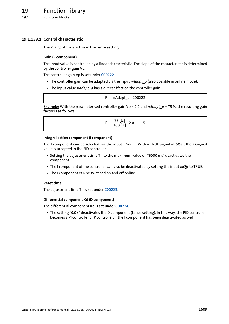 1 control characteristic, 1 control characteristic 9, 19 function library | Lenze 8400 TopLine User Manual | Page 1609 / 1760