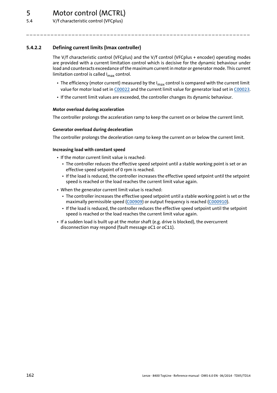 2 defining current limits (imax controller), Defining current limits (imax controller), 5motor control (mctrl) | Lenze 8400 TopLine User Manual | Page 162 / 1760