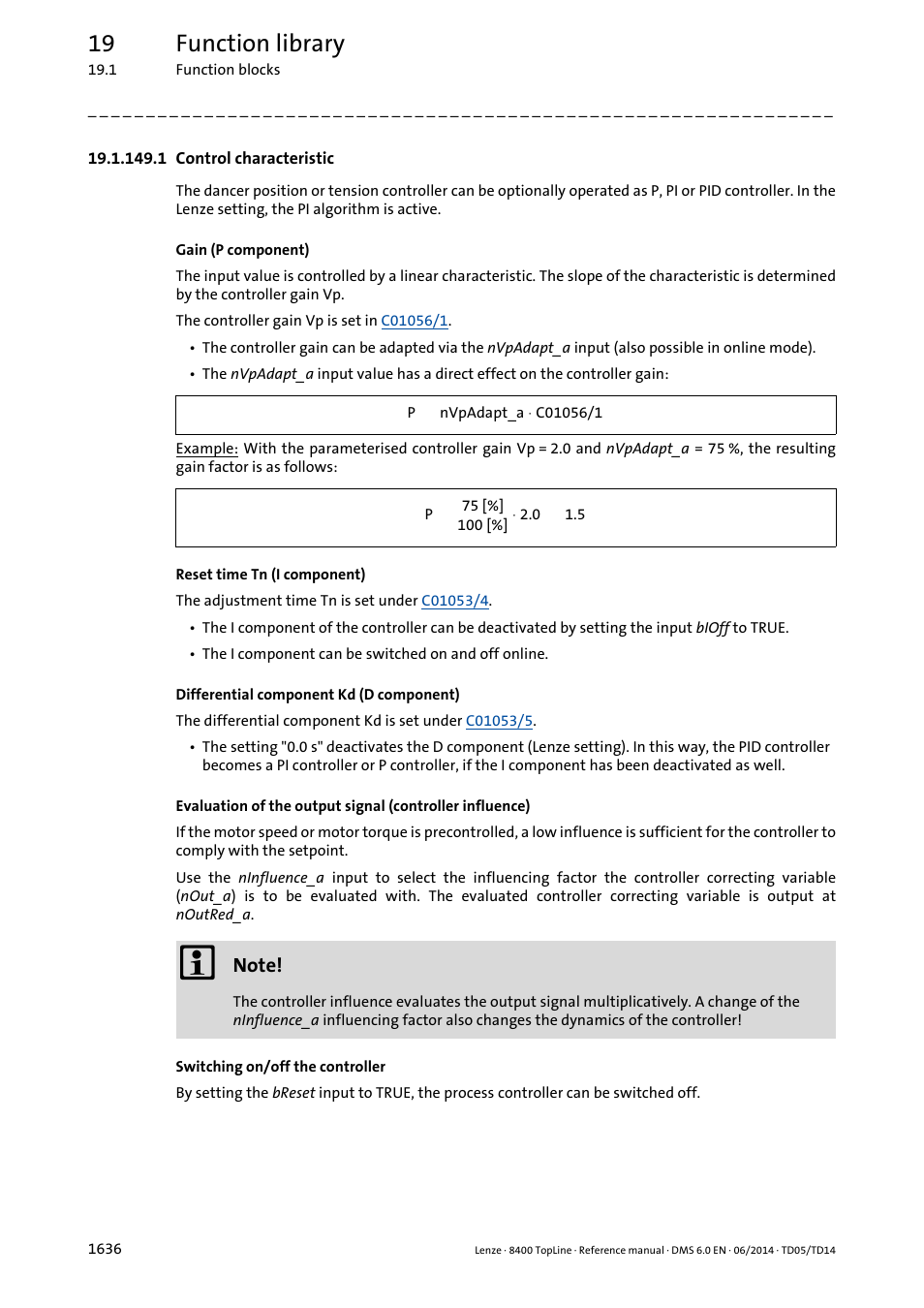 1 control characteristic, 1 control characteristic 6, 19 function library | Lenze 8400 TopLine User Manual | Page 1636 / 1760