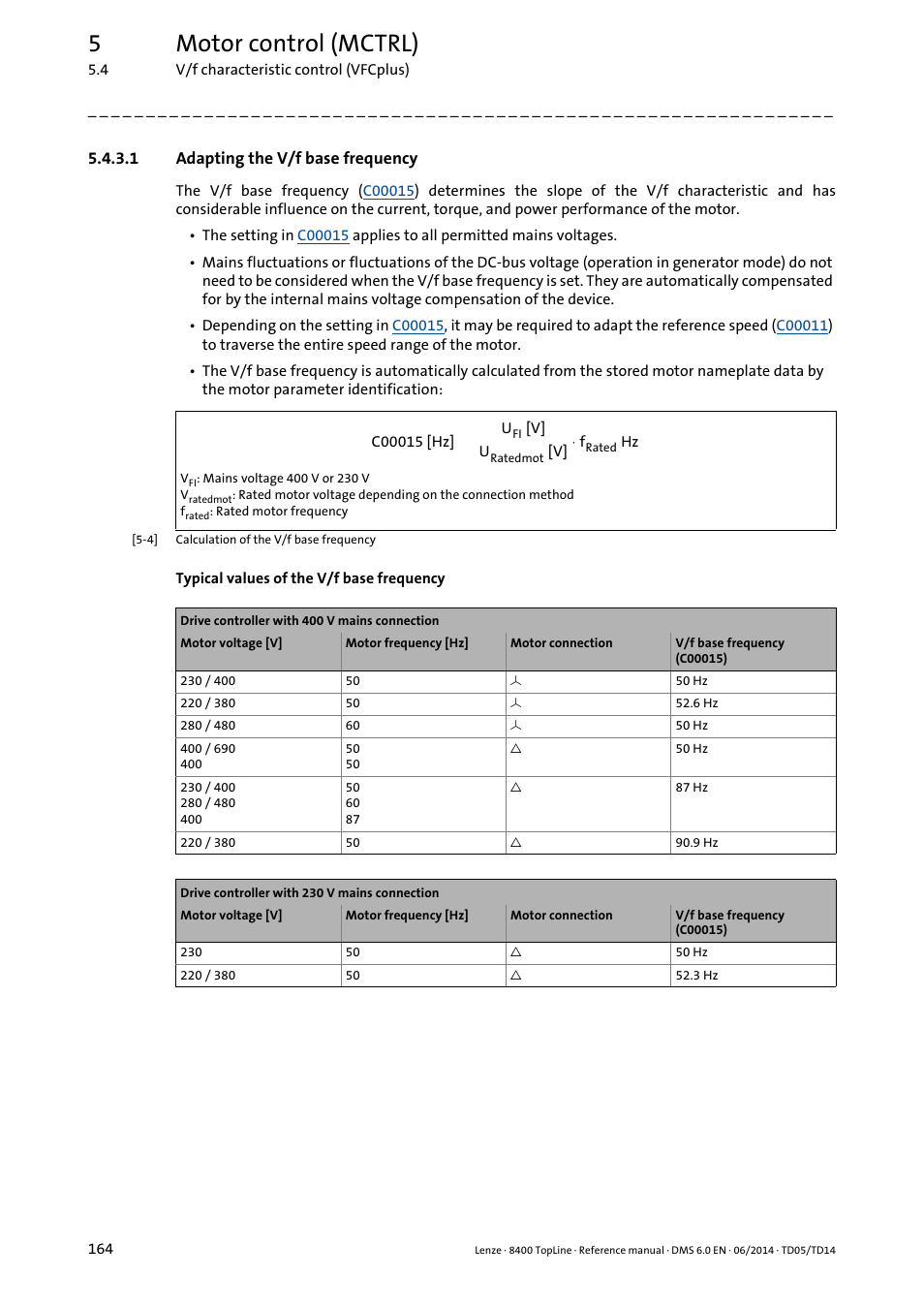 1 adapting the v/f base frequency, Adapting the v/f base frequency, Adapting the v/f base frequency ( 164) | 5motor control (mctrl) | Lenze 8400 TopLine User Manual | Page 164 / 1760