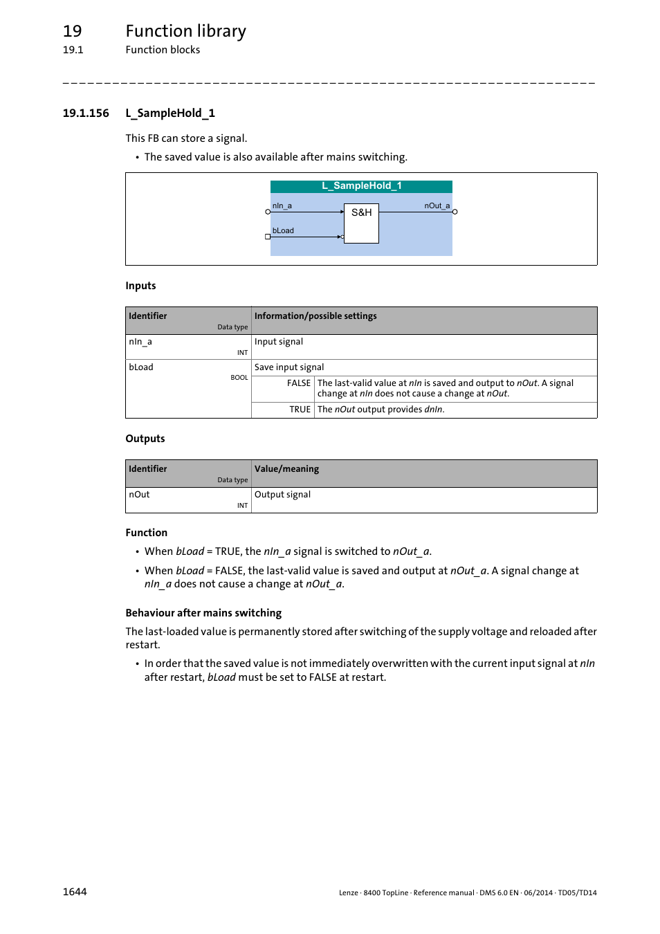 156 l_samplehold_1, 156 l_samplehold_1 4, L_samplehold_1 | 19 function library | Lenze 8400 TopLine User Manual | Page 1644 / 1760