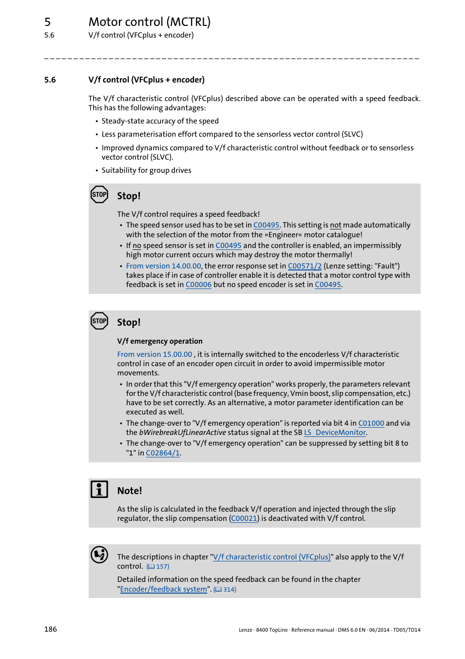 6 v/f control (vfcplus + encoder), V/f control (vfcplus + encoder), 5motor control (mctrl) | Lenze 8400 TopLine User Manual | Page 186 / 1760