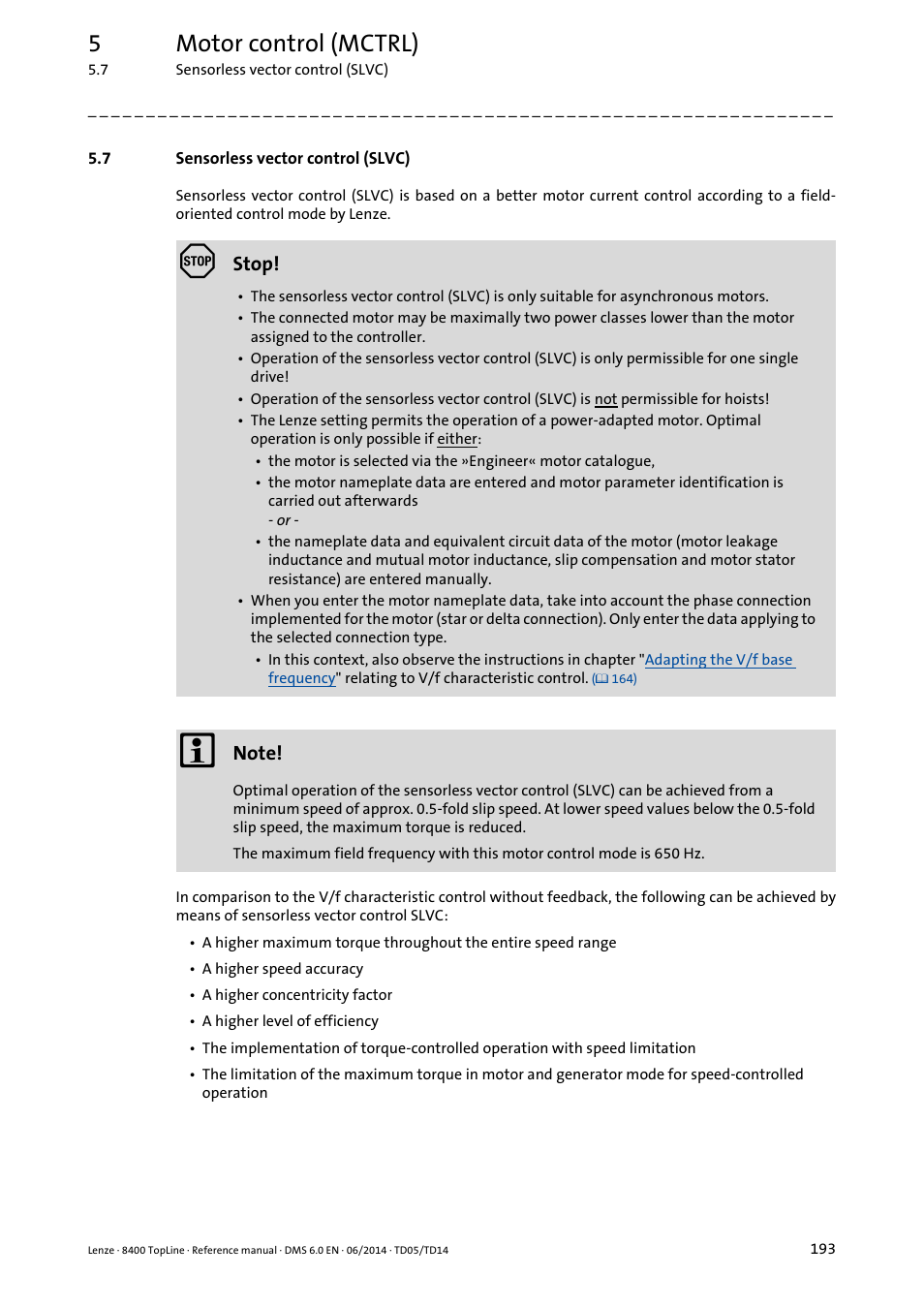 7 sensorless vector control (slvc), Sensorless vector control (slvc), 5motor control (mctrl) | Lenze 8400 TopLine User Manual | Page 193 / 1760