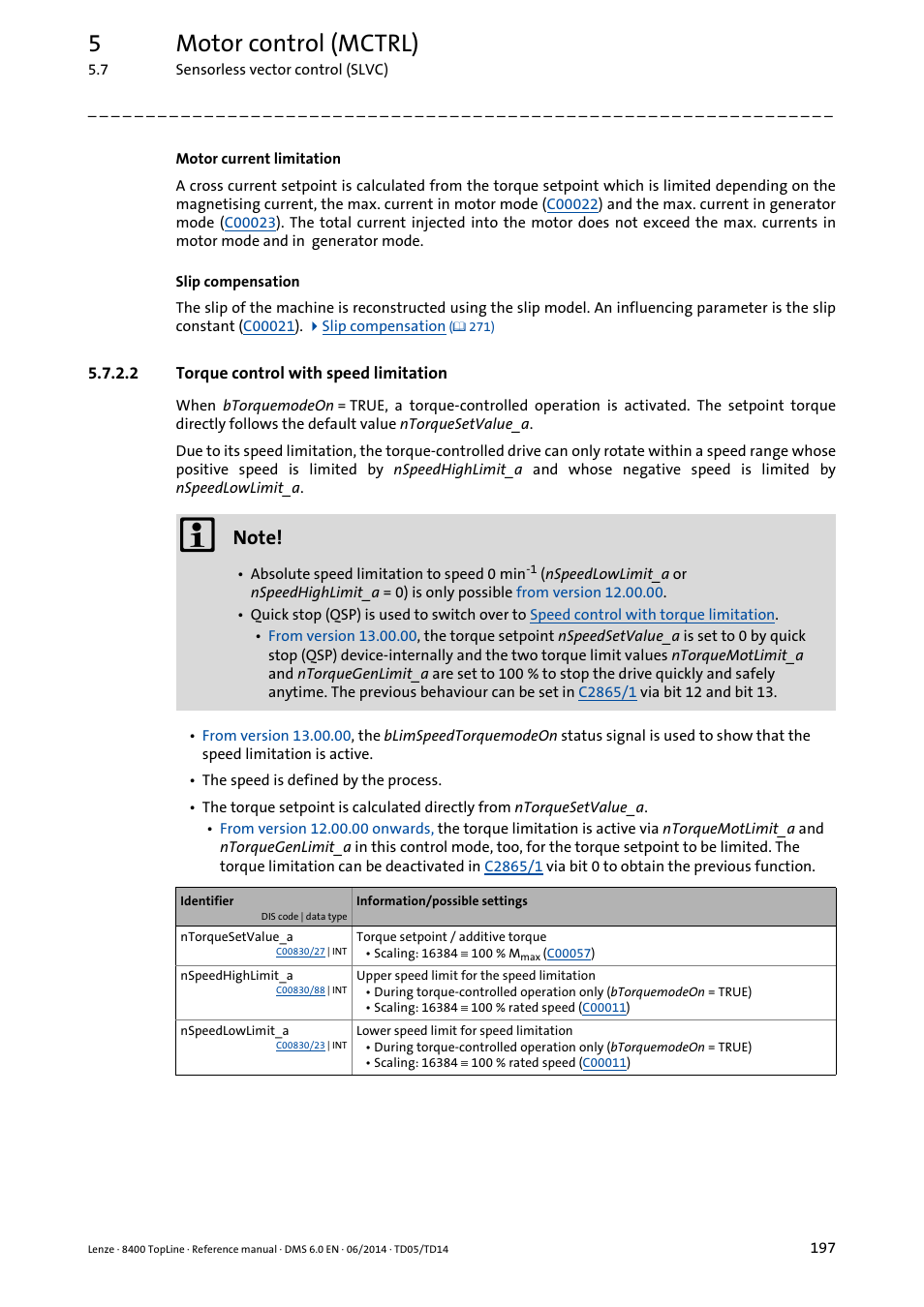 2 torque control with speed limitation, Torque control with speed limitation, 5motor control (mctrl) | Lenze 8400 TopLine User Manual | Page 197 / 1760