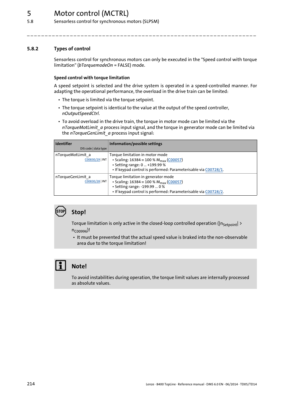 2 types of control, Types of control, 5motor control (mctrl) | Stop | Lenze 8400 TopLine User Manual | Page 214 / 1760