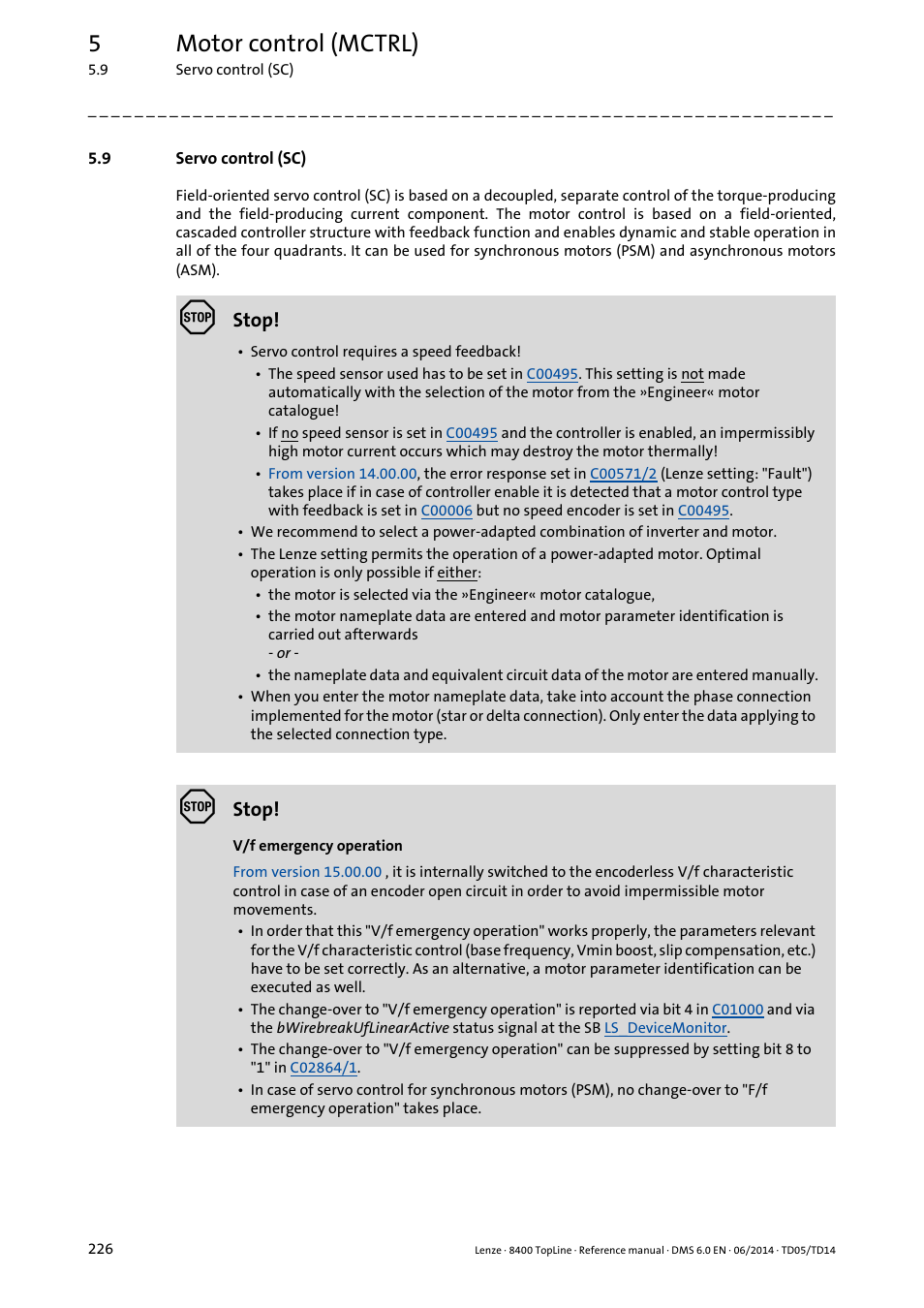 9 servo control (sc), Servo control (sc), 5motor control (mctrl) | Stop | Lenze 8400 TopLine User Manual | Page 226 / 1760