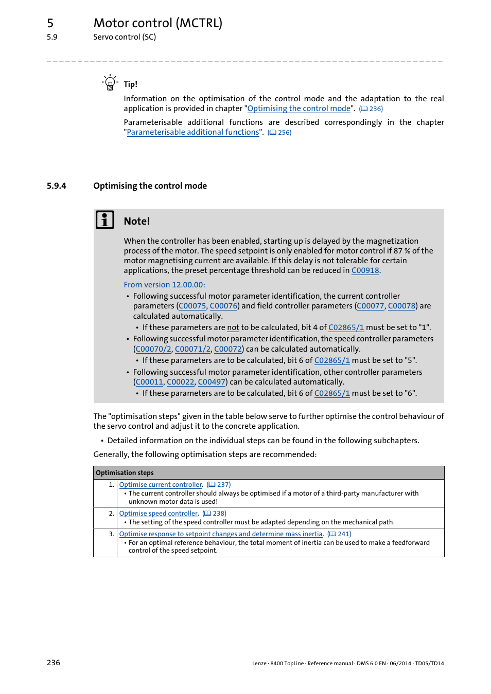 4 optimising the control mode, Optimising the control mode, 5motor control (mctrl) | Lenze 8400 TopLine User Manual | Page 236 / 1760