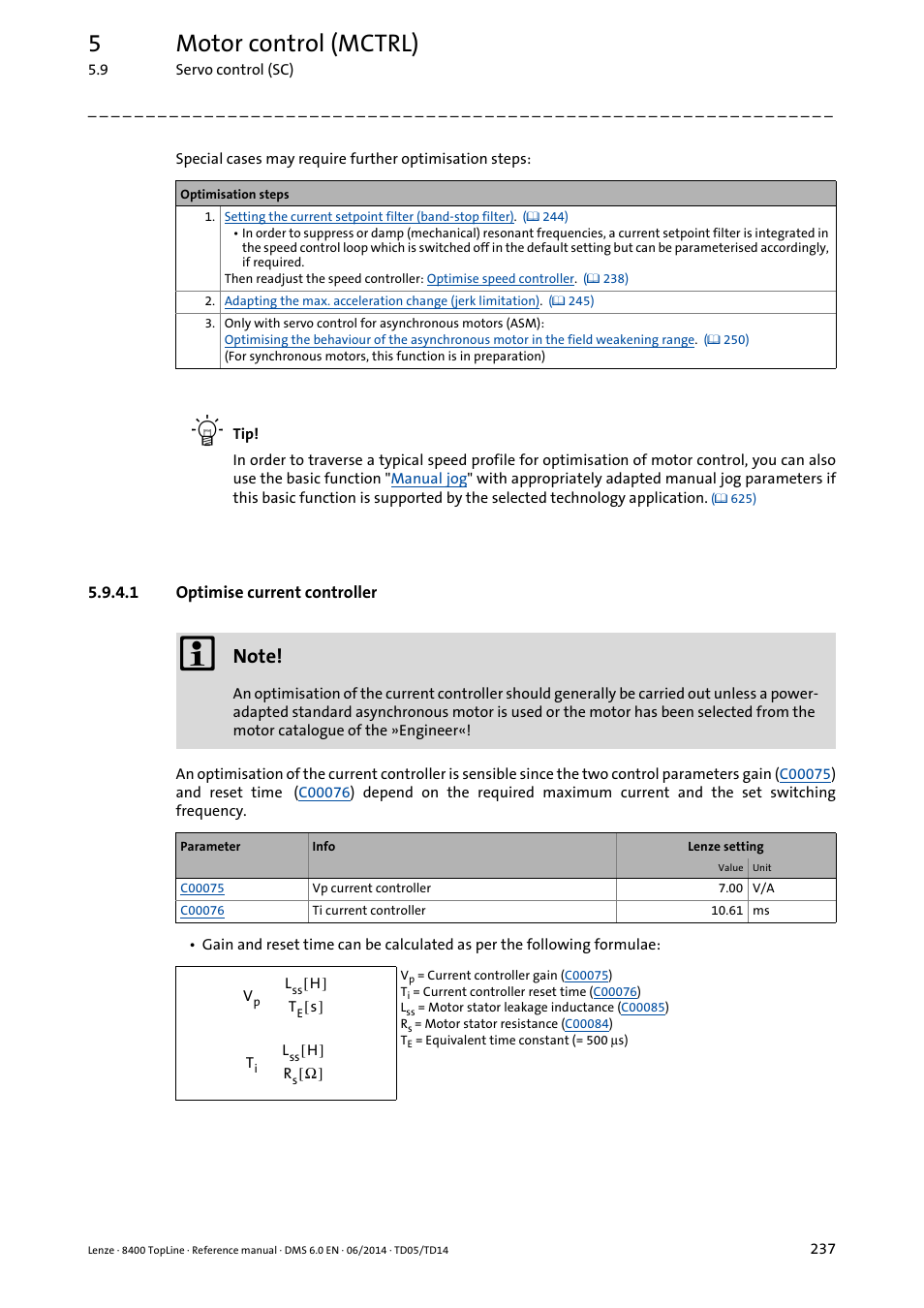 1 optimise current controller, Optimise current controller, 5motor control (mctrl) | Lenze 8400 TopLine User Manual | Page 237 / 1760
