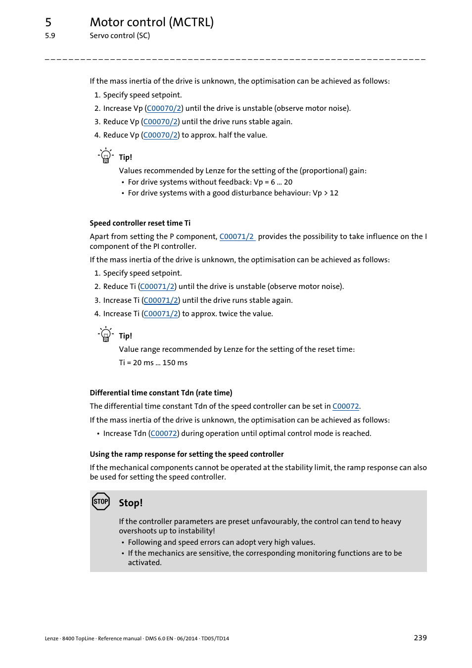 5motor control (mctrl) | Lenze 8400 TopLine User Manual | Page 239 / 1760