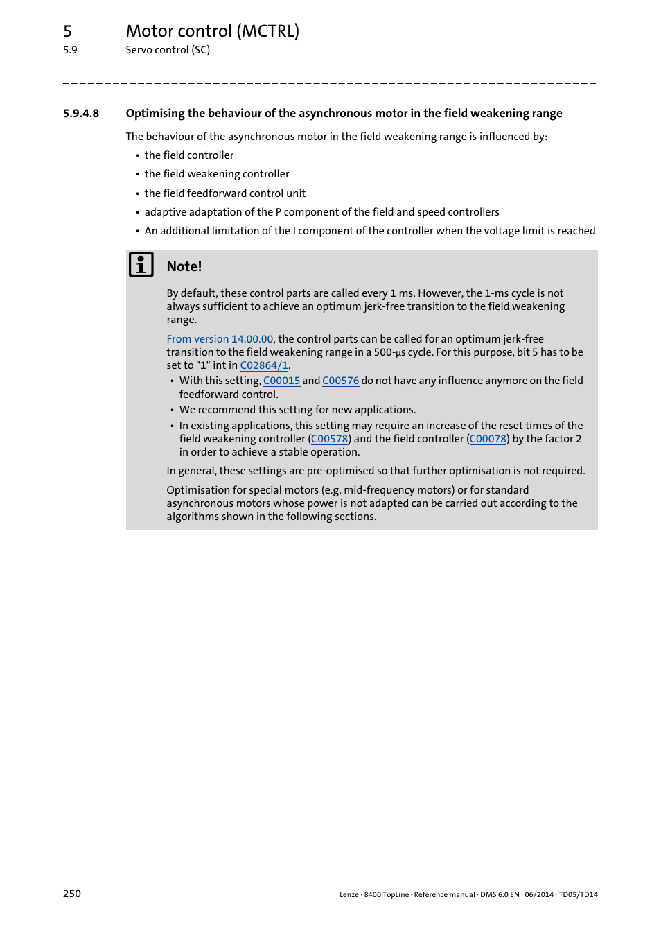 Optimising the behaviour of the asynchronous motor, In the field weakening range, 5motor control (mctrl) | Lenze 8400 TopLine User Manual | Page 250 / 1760