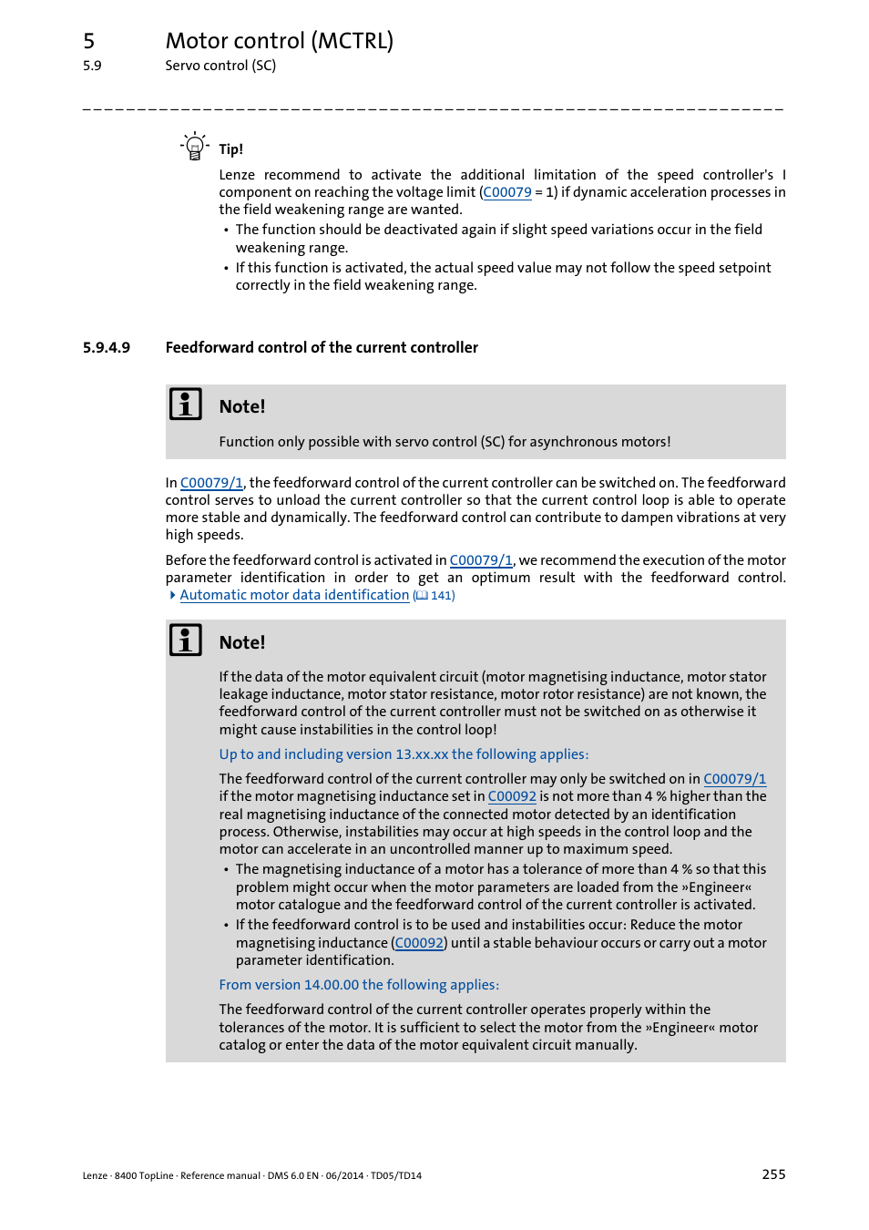 9 feedforward control of the current controller, Feedforward control of the current controller, 5motor control (mctrl) | Lenze 8400 TopLine User Manual | Page 255 / 1760