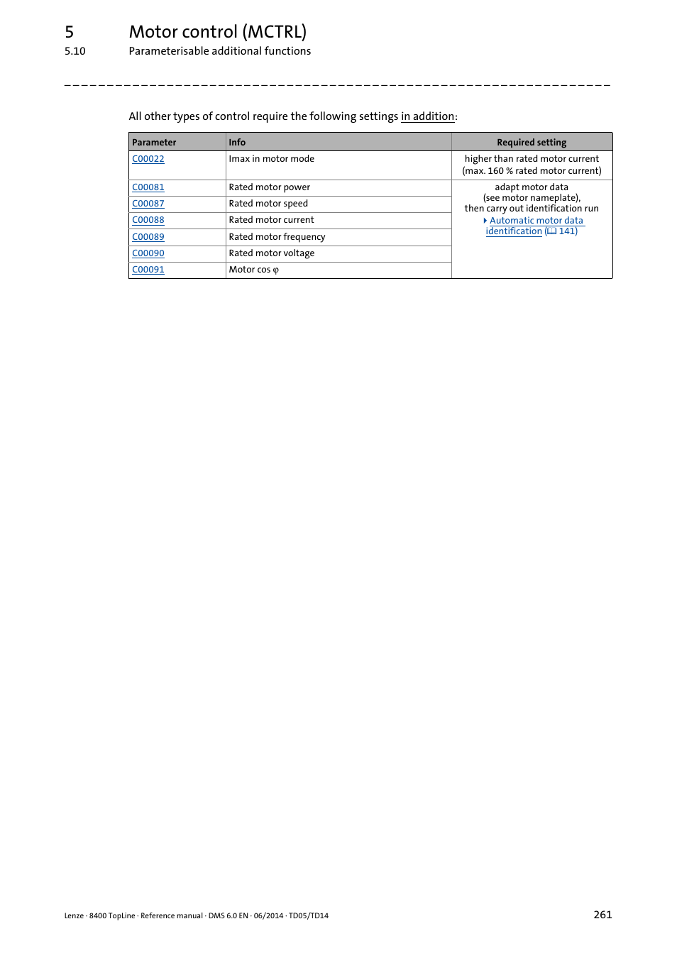 5motor control (mctrl) | Lenze 8400 TopLine User Manual | Page 261 / 1760