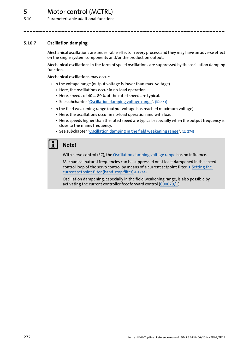 7 oscillation damping, Oscillation damping, 5motor control (mctrl) | Lenze 8400 TopLine User Manual | Page 272 / 1760