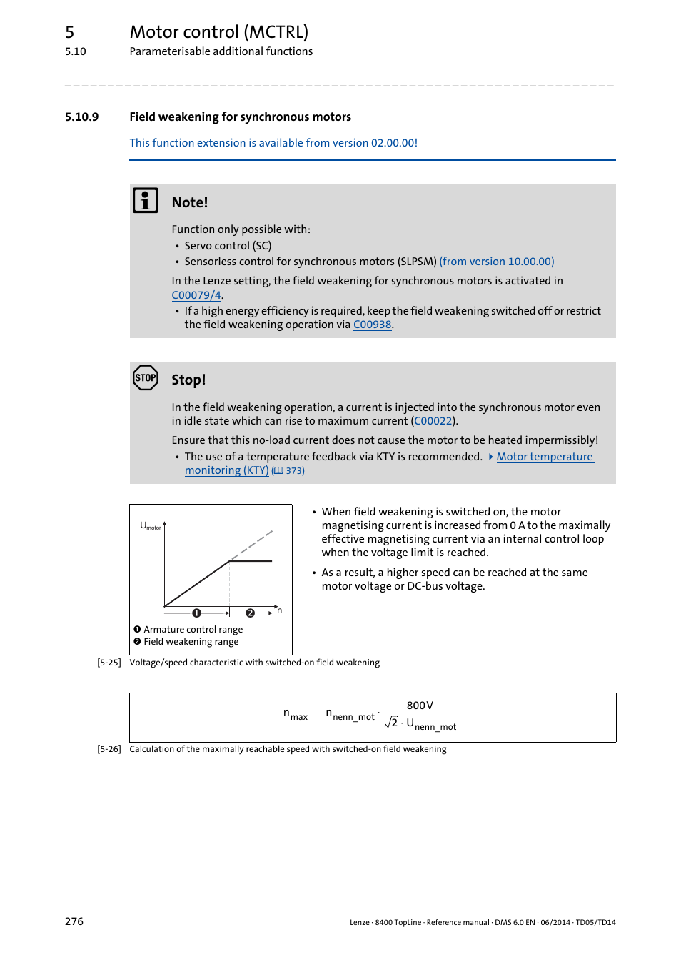 9 field weakening for synchronous motors, Field weakening for synchronous motors, 5motor control (mctrl) | Stop | Lenze 8400 TopLine User Manual | Page 276 / 1760