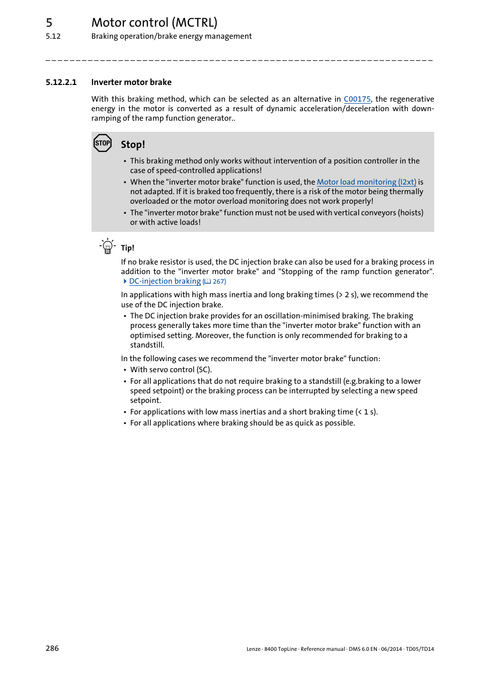 1 inverter motor brake, Inverter motor brake, 5motor control (mctrl) | Lenze 8400 TopLine User Manual | Page 286 / 1760