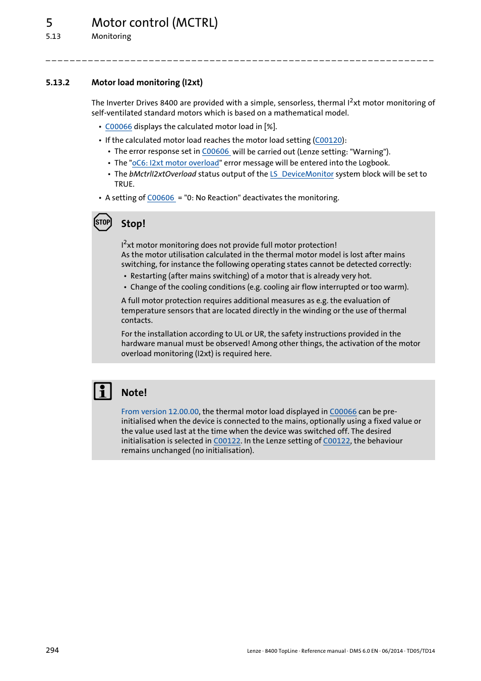 2 motor load monitoring (i2xt), Motor load monitoring (i2xt), 5motor control (mctrl) | Lenze 8400 TopLine User Manual | Page 294 / 1760