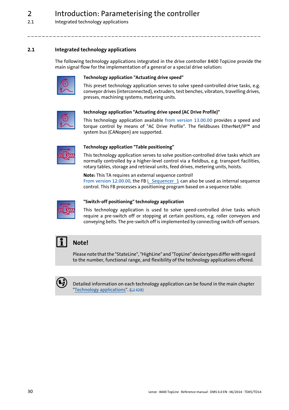 1 integrated technology applications, Integrated technology applications, 2introduction: parameterising the controller | Lenze 8400 TopLine User Manual | Page 30 / 1760