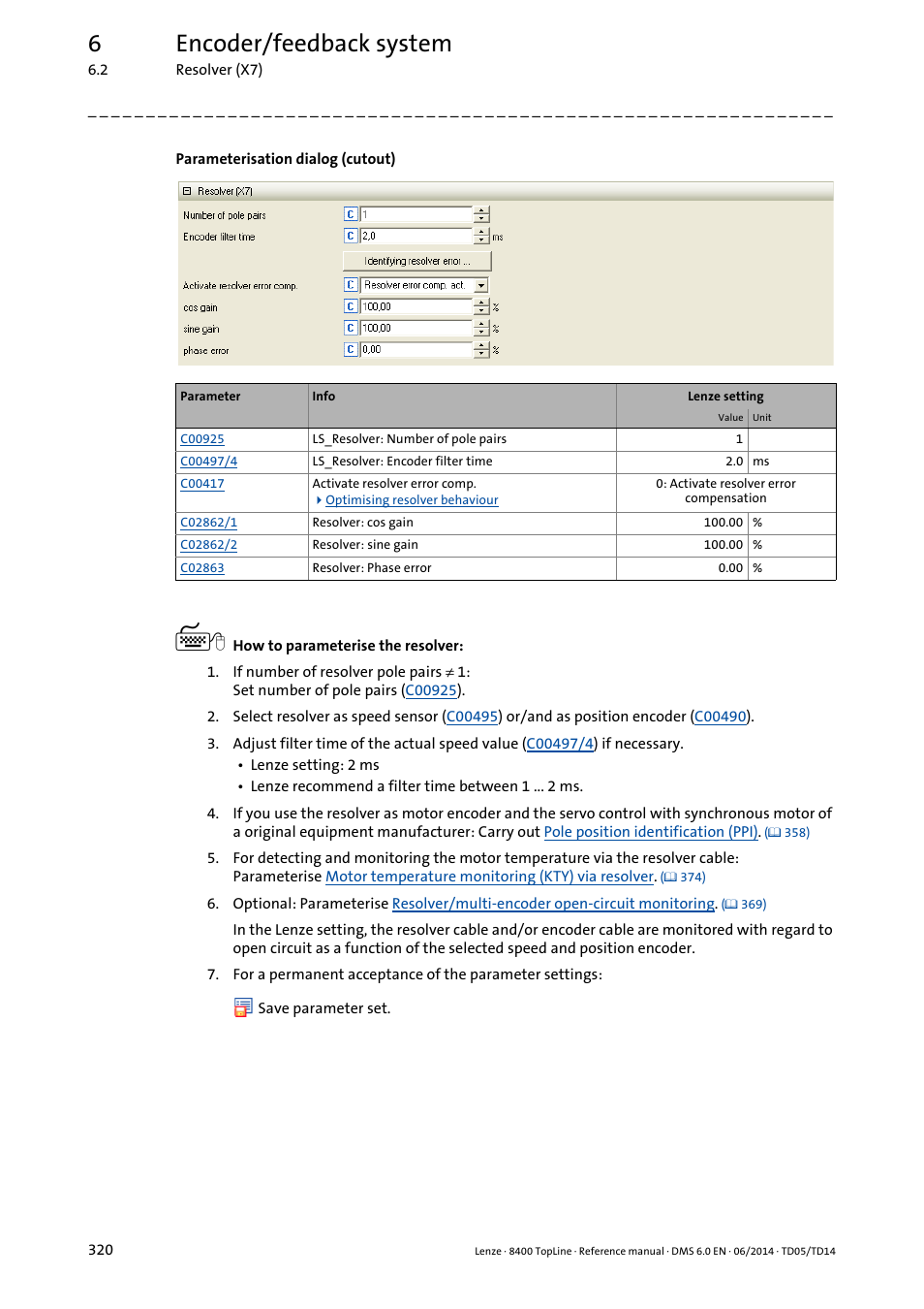 6encoder/feedback system | Lenze 8400 TopLine User Manual | Page 320 / 1760