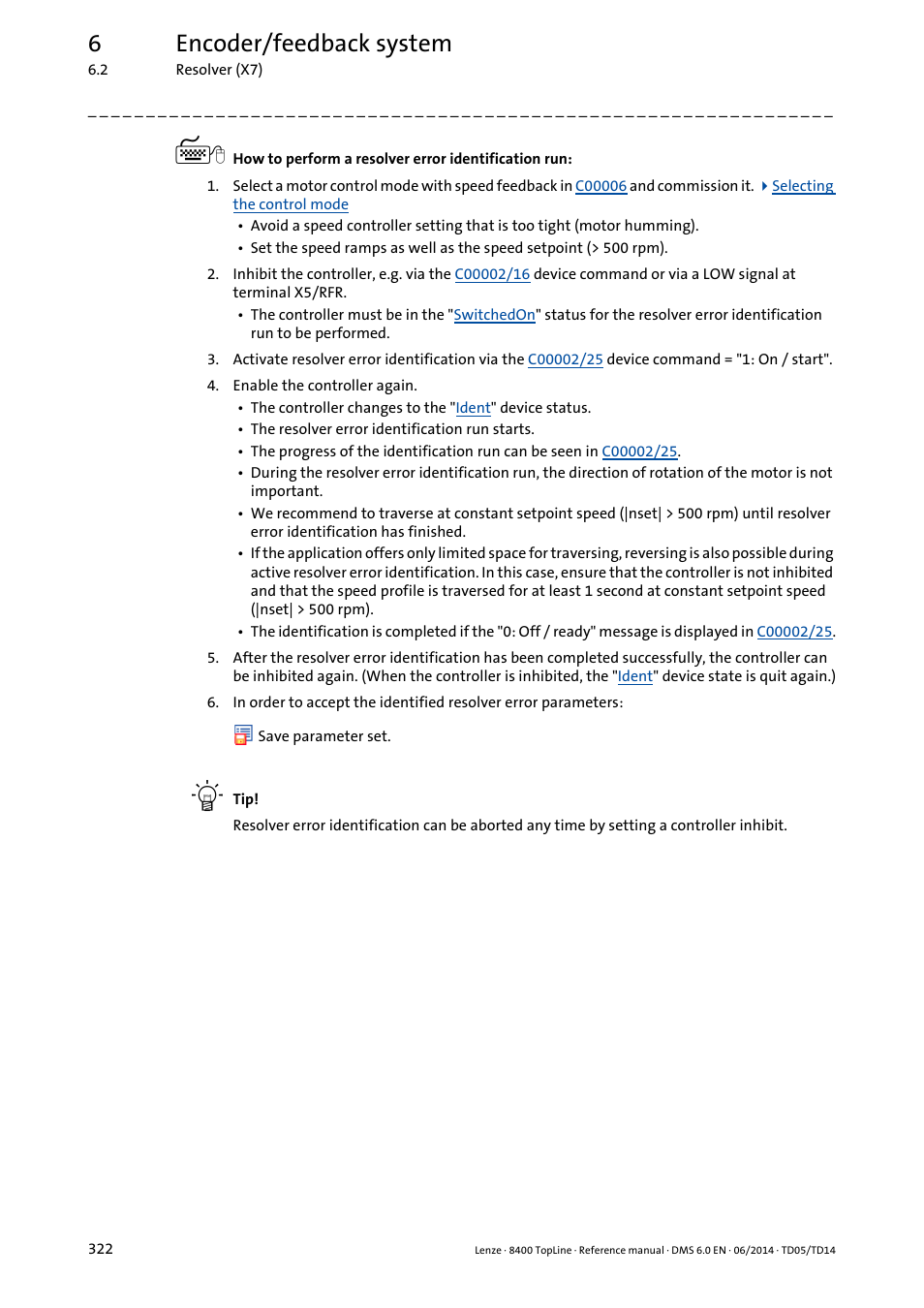 6encoder/feedback system | Lenze 8400 TopLine User Manual | Page 322 / 1760