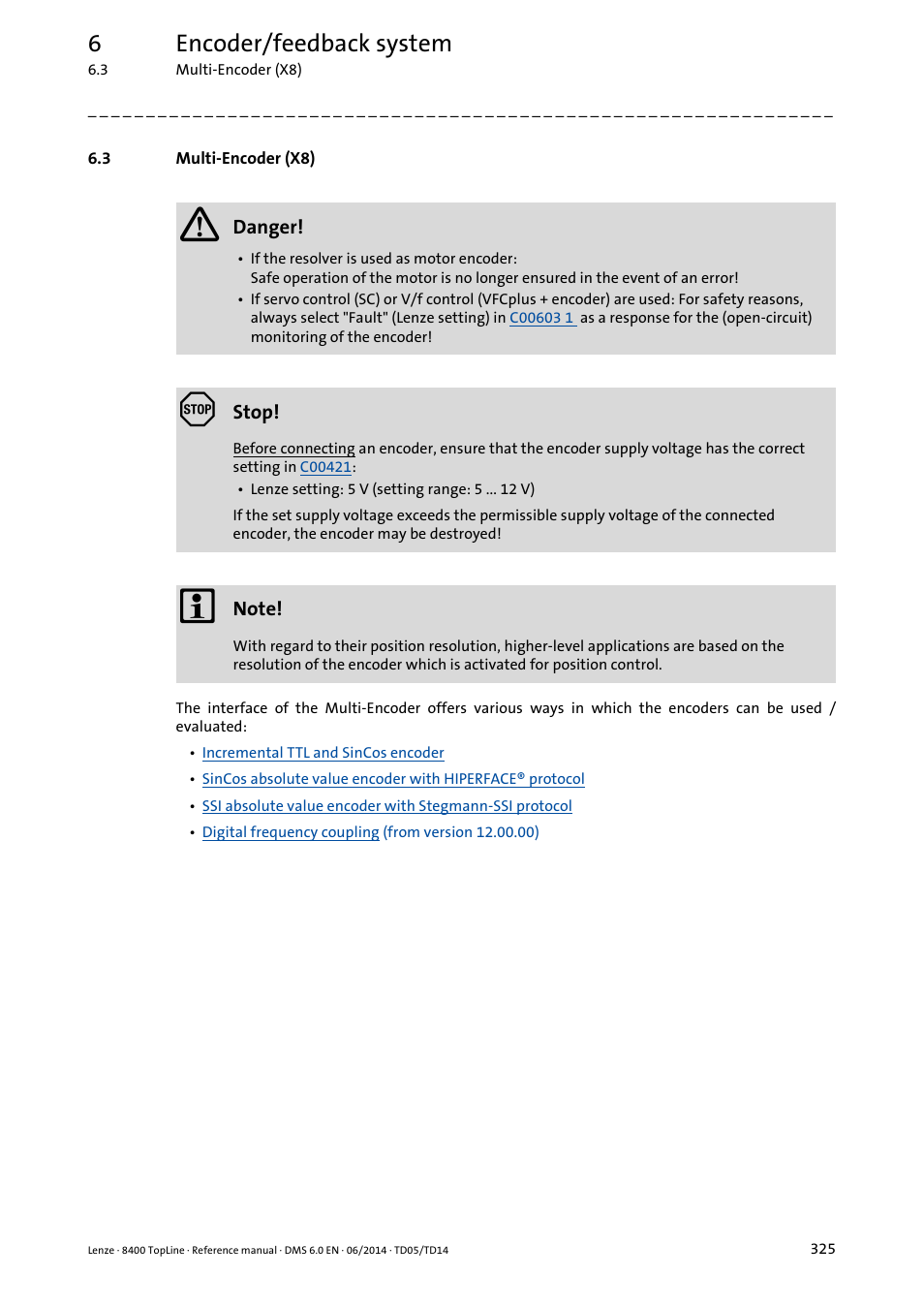 3 multi-encoder (x8), Multi-encoder (x8), 6encoder/feedback system | Lenze 8400 TopLine User Manual | Page 325 / 1760