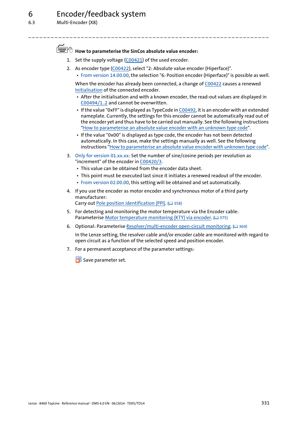 6encoder/feedback system | Lenze 8400 TopLine User Manual | Page 331 / 1760