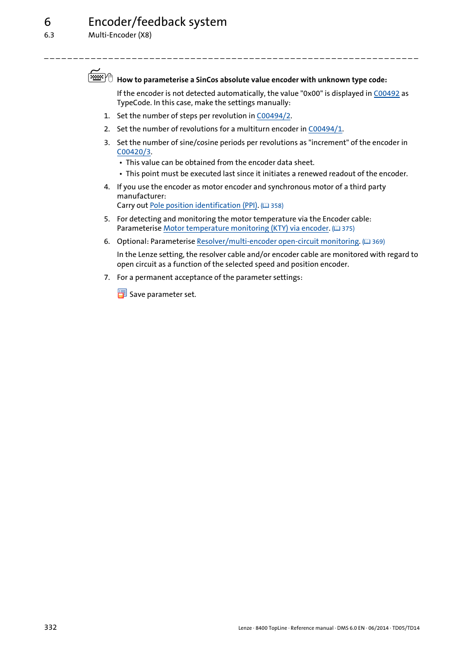 6encoder/feedback system | Lenze 8400 TopLine User Manual | Page 332 / 1760