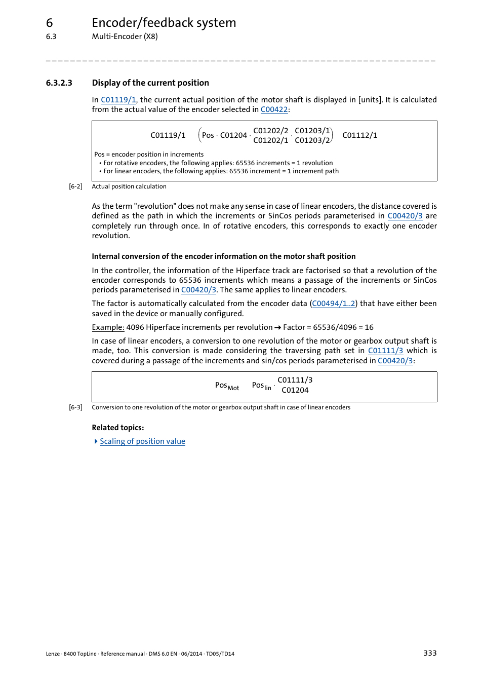 3 display of the current position, Display of the current position, 6encoder/feedback system | Lenze 8400 TopLine User Manual | Page 333 / 1760