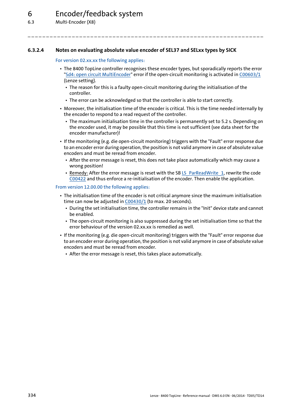 Selxx types by sick, 6encoder/feedback system | Lenze 8400 TopLine User Manual | Page 334 / 1760