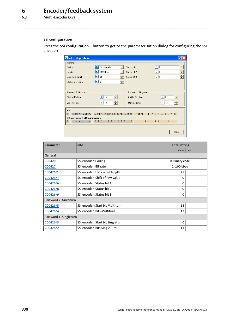 Ssi configuration, 6encoder/feedback system | Lenze 8400 TopLine User Manual | Page 338 / 1760