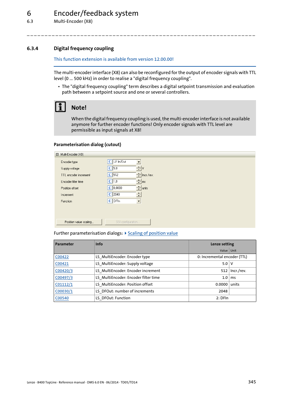 4 digital frequency coupling, Digital frequency coupling, 6encoder/feedback system | Lenze 8400 TopLine User Manual | Page 345 / 1760