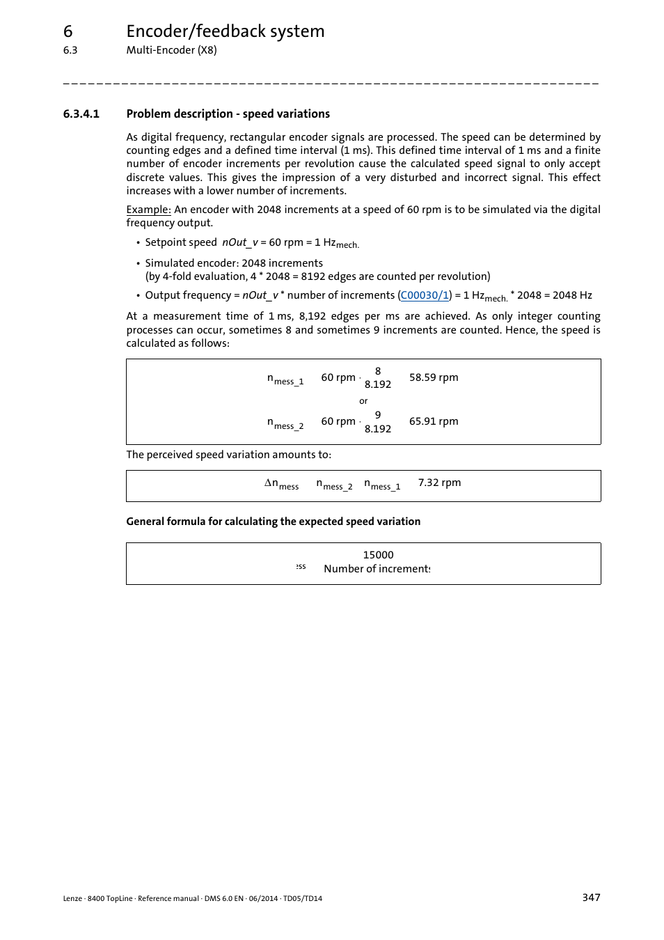 1 problem description - speed variations, Problem description - speed variations, 6encoder/feedback system | Lenze 8400 TopLine User Manual | Page 347 / 1760