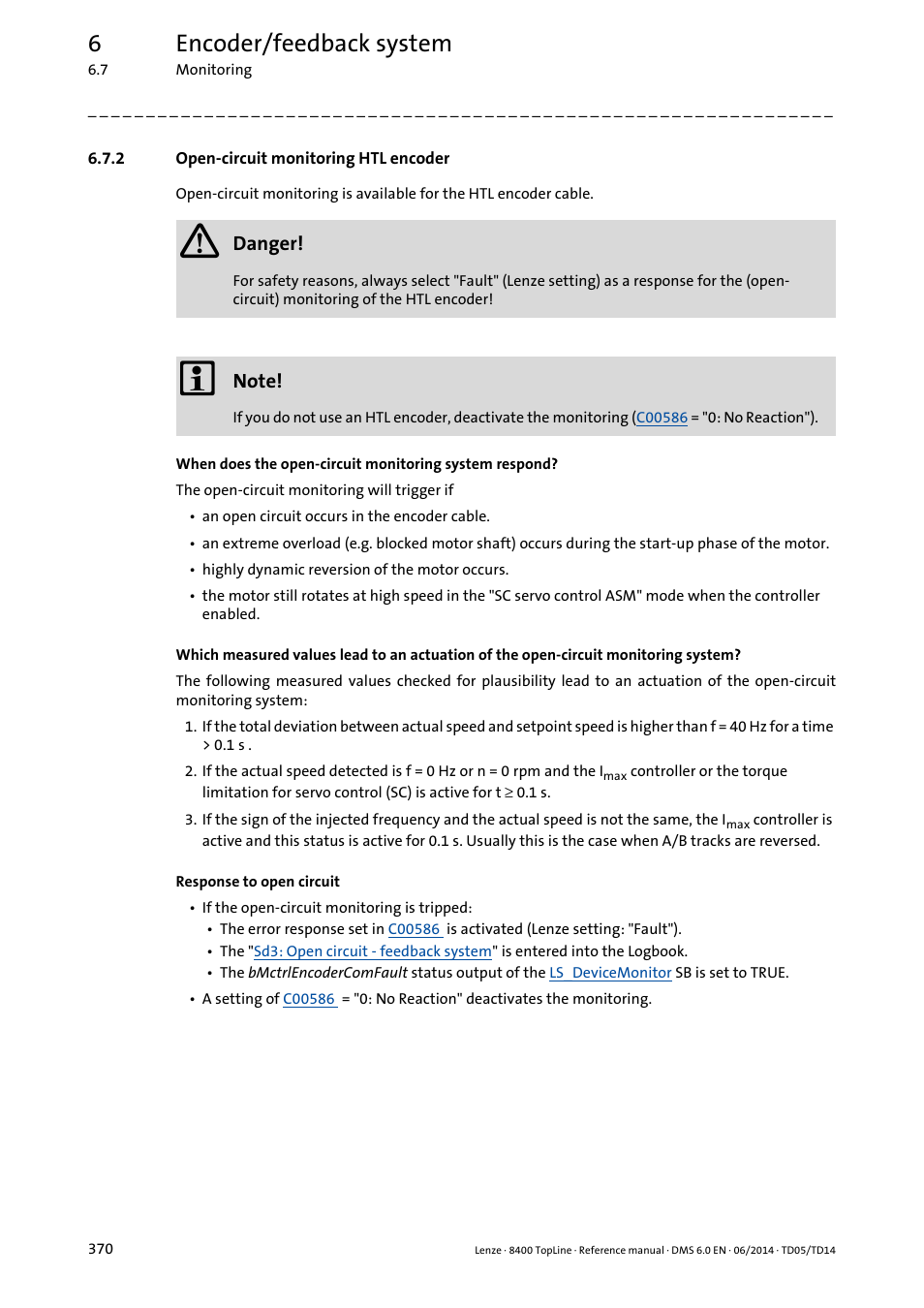 2 open-circuit monitoring htl encoder, Open-circuit monitoring htl encoder, 6encoder/feedback system | Lenze 8400 TopLine User Manual | Page 370 / 1760