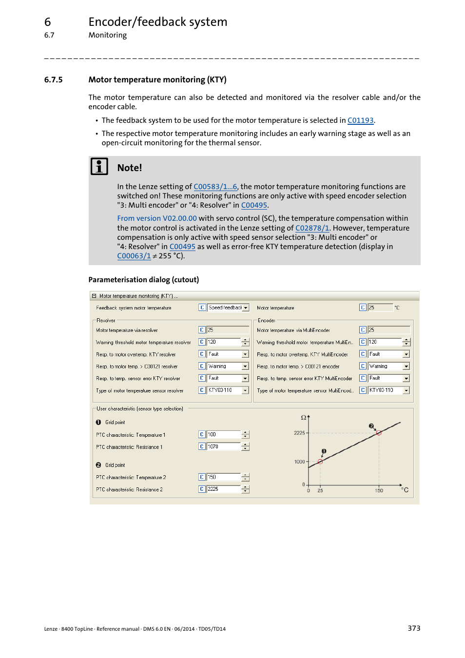 5 motor temperature monitoring (kty), Motor temperature monitoring (kty), Motor temperature | Monitoring (kty), 6encoder/feedback system | Lenze 8400 TopLine User Manual | Page 373 / 1760