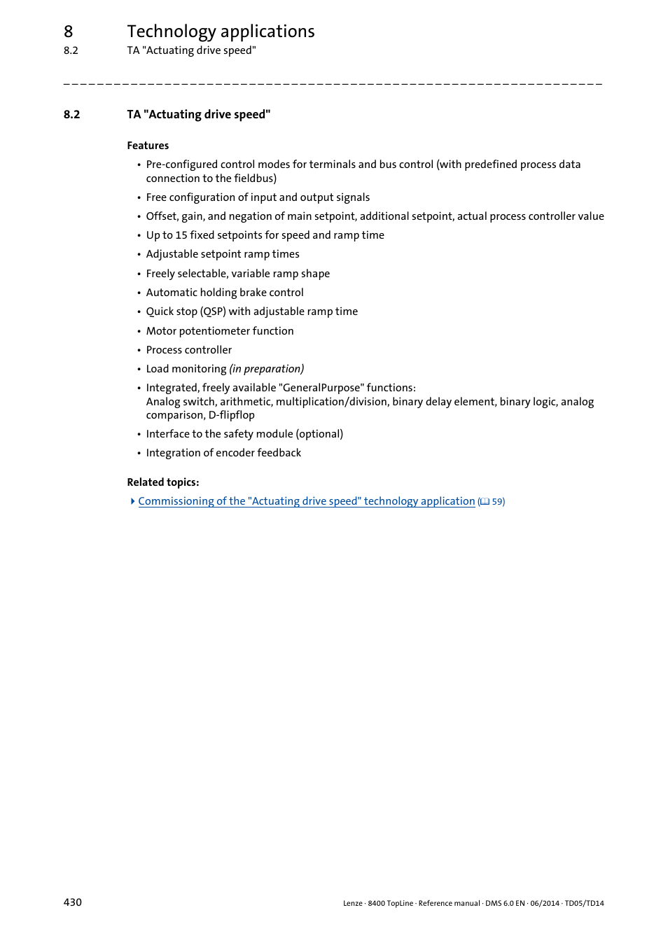 2 ta "actuating drive speed, Ta "actuating drive speed, 8technology applications | Lenze 8400 TopLine User Manual | Page 430 / 1760