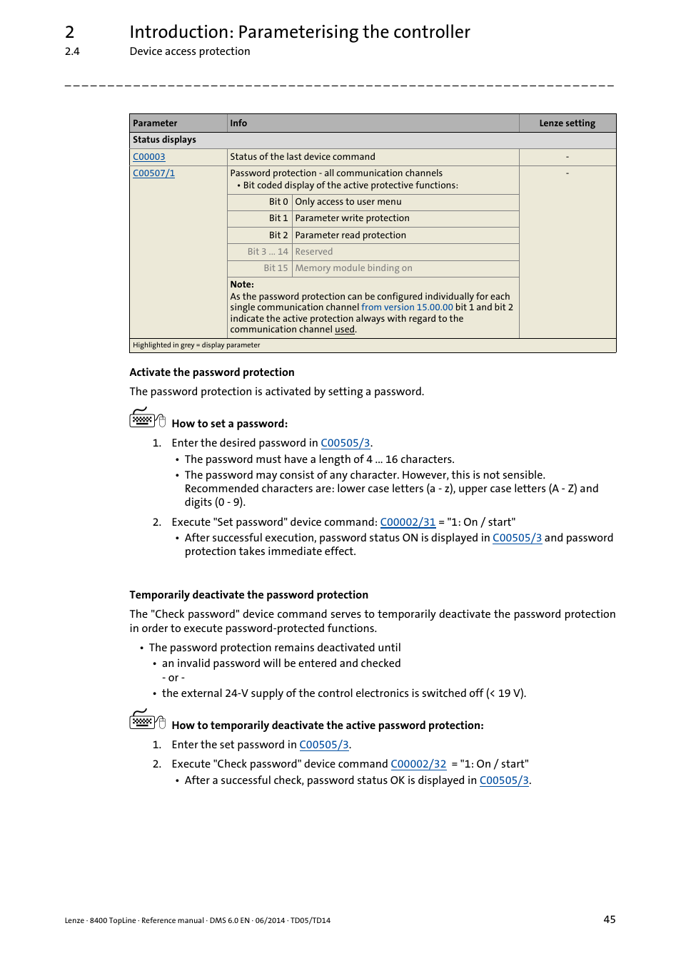 2introduction: parameterising the controller | Lenze 8400 TopLine User Manual | Page 45 / 1760