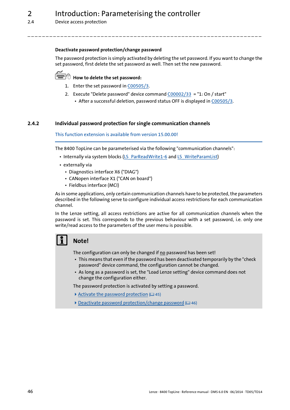 2introduction: parameterising the controller | Lenze 8400 TopLine User Manual | Page 46 / 1760