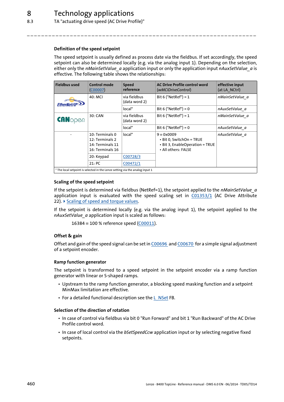 8technology applications | Lenze 8400 TopLine User Manual | Page 460 / 1760